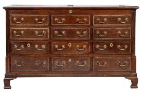 A George III oak and crossbanded mule chest,