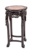 Two similar Chinese carved hardwood and marble inset stands,