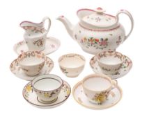 A group of New Hall and related porcelains, comprising a boat shaped teapot in pattern 594,