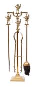 A brass fire tool companion stand, early 20th century; the poker,