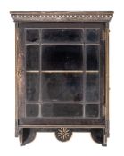 A glazed, ebonised and parcel gilt wood hanging cabinet in Aesthetic Movement style,