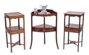 Two George III mahogany washstands, last quarter 18th century; both of square section,