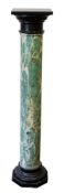 A green and white variegated marble column with black marble capital and octagonal base, 120cm high.