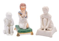 A small mid 19th century Minton enamelled porcelain figure, a Minton parian figure and one other,