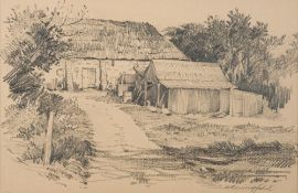 *Gordon Beningfield (British, 1936-1998) Old Farm near Corfe Castle pencil on paper 20 x 31cm,