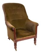 A Regency mahogany and button upholstered library armchair,