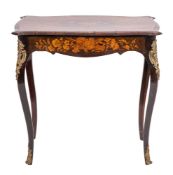 A walnut, floral marquetry and gilt metal mounted side table in Louis XV taste,