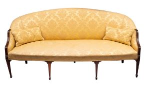 A George III mahogany and upholstered settee, late 18th century; in Adam taste,