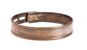 A 19th century copper and plated dog's collar inscribed, 