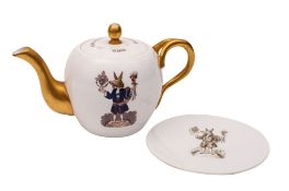 A Victorian china Trusty Servant teapot, late 19th century; by Hayter & Stickland; of 'bullet' form,