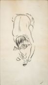 * Hyman Segal (British, 1914-2004) Girl dancer tying a shoe signed bottom right charcoal drawing,