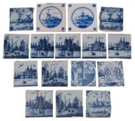 A group of sixteen blue and white delftware tiles,