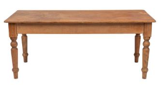 A pine and beech farmhouse style kitchen table, late 19th / early 20th century,