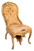 A carved and giltwood and button upholstered side chair in Louis XV style,