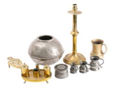 A small quantity of 19th century domestic metalwares including;- a standish, a trivet,