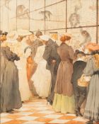 Yoshio Markino (Japanese, 1870-1956) The Monkey House fashionable crowd at London Zoo,