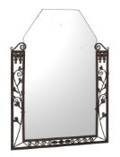 A French painted wrought iron framed wall mirror,