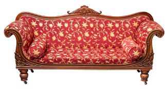 A George IV or William IV mahogany and upholstered sofa,