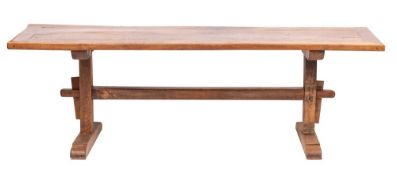 An oak refectory trestle table,