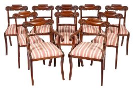 A set of ten Regency mahogany and upholstered dining chairs, in the manner of Gillow,