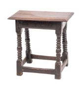 A Jacobean oak joint stool, elements second half 17th century and later,