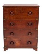 An early Victorian stained hardwood secretaire campaign chest,
