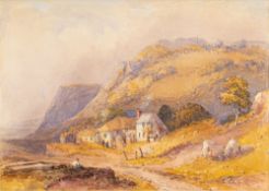 Attributed to Samuel Cook (British, 1806-1859) Cottages and cottagers, Mount Edgcumbe,