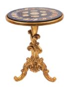 A micro-mosaic and sample marble inset giltwood circular occasional table, mid 19th century,