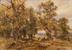 David Cox II (British, 1809-1885) Figures on a country path signed watercolour,