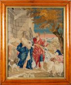 A Victorian petit point picture depicting Laban and Jacob,