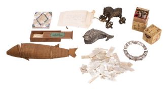 An assortment of collectables including;- a mother-of-pearl card case,