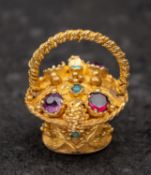 A 19th century, giardinetti vari-coloured gemstone pendant, with garnet, turquoise and amethyst,