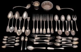A collection of assorted silverwares, various makers and dates, includes sugar basin,