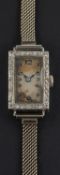 A dress wristwatch, with 16 jewel movement, the rectangular dial with Arabic numerals and blued,