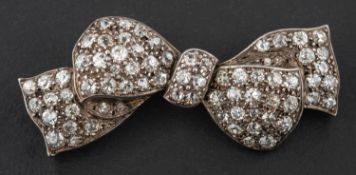 An old and single-cut diamond bow brooch, total estimated diamond weight ca. 2.