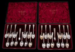 A set of twelve Edward VII silver teaspoons and a pair of sugar tongs, maker James Dixon & Sons Ltd,