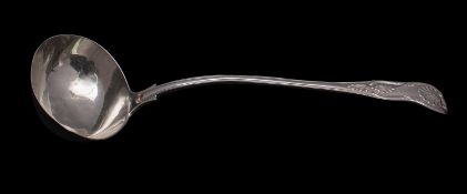 A Victorian silver Kings pattern soup ladle, maker Chawner & Co , London, 1867, 34cm long, 277gms,