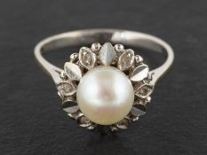 A cultured pearl and white paste cluster ring,