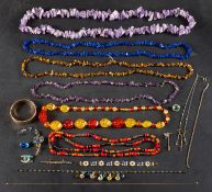A collection of gold, silver, bead and paste jewellery, including, amongst others, a 9ct gold chain,