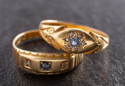 Two 18ct gold sapphire and diamond rings,