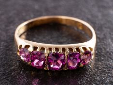 A pink tourmaline, five-stone ring, total estimated tourmaline weight ca. 0.