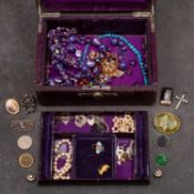 A collection of mainly costume jewellery together with a leather box,