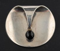 Nanna & Jørgen Ditzel for Georg Jensen, a 'Kinetic' silver brooch with onyx bead, model number 336,
