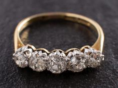 An old-cut diamond, five-stone ring, total estimated diamond weight ca. 1.