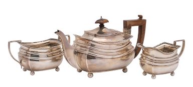 A George V silver three-piece tea service, maker S Blackensee & Son Ltd, Chester,