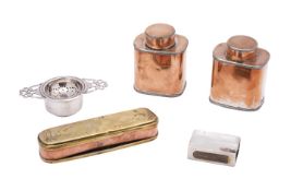 A pair of plated tea caddies of rectangular outline with pull-off covers, 10cm high,