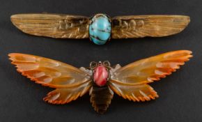 Georges Pierre, Paris, Two French, Art Nouveau carved horn brooches, ca.