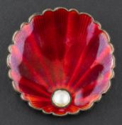Ivar T Holt, Oslo, Norway a silver red enamel and imitation pearl shell brooch, total length ca.