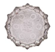 A Victorian silver salver, maker Thomas Smily, London, 1858 inscribed, of circular outline,