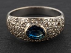 An oval, mixed-cut sapphire and single-cut diamond, bombe ring, estimated sapphire weight ca. 0.